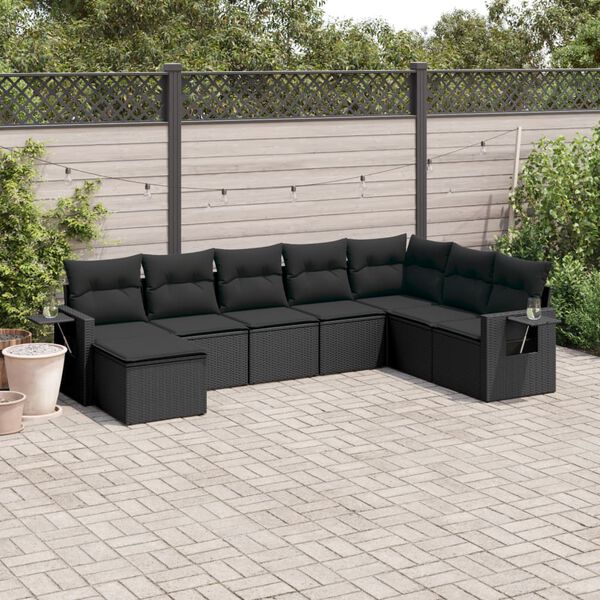 vidaXL 8-delige Loungeset met kussens poly rattan zwart