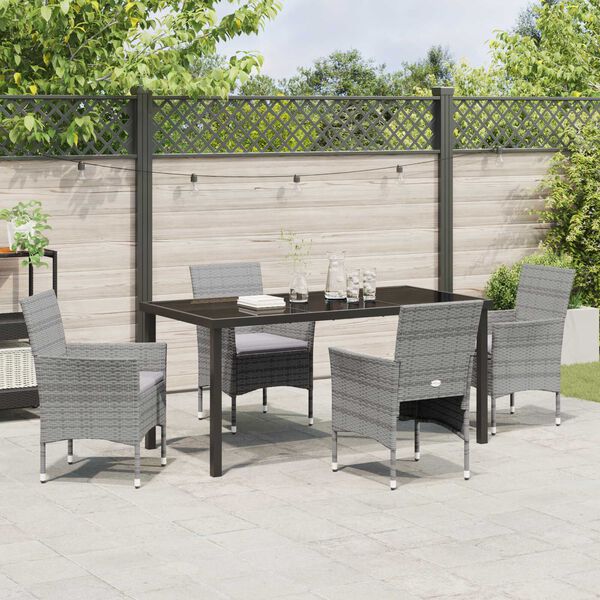 vidaXL Tuin eettafelset met kussen 5 pcs Grijs poly rattan