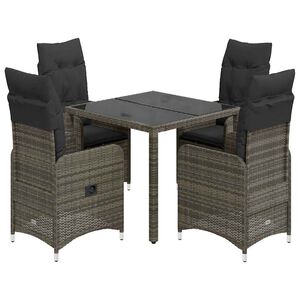 vidaXL 5-delige Bistroset met kussens poly rattan grijs