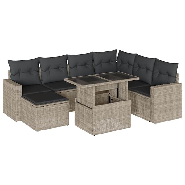 vidaXL 8-delige Loungeset met kussens poly rattan lichtgrijs