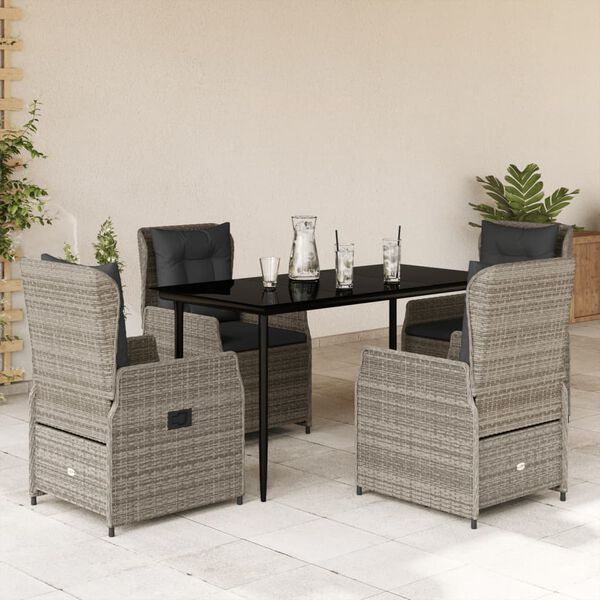 vidaXL 5-delige Tuinset met kussens poly rattan grijs