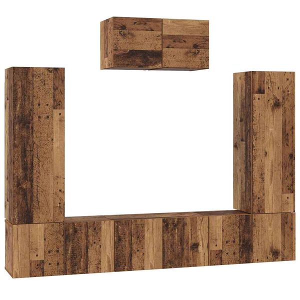 vidaXL Tv-meubelset Wandgemonteerd 7 pcs Oud Hout Bewerkt hout