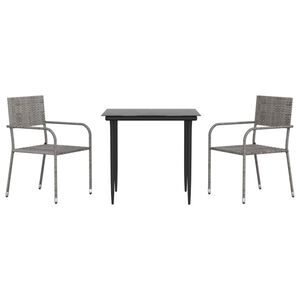 vidaXL 3-delige Tuinset poly rattan en staal grijs en zwart