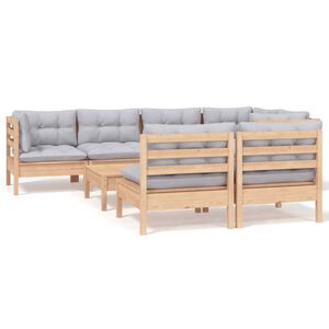 vidaXL 8-delige Loungeset met grijze kussens grenenhout
