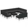 vidaXL 12-delige Loungeset met kussens poly rattan zwart
