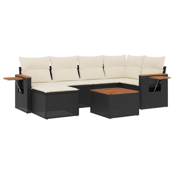 vidaXL 7-delige Loungeset met kussens poly rattan zwart