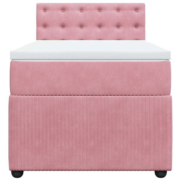 vidaXL Boxspring met matras fluweel roze 90x190 cm