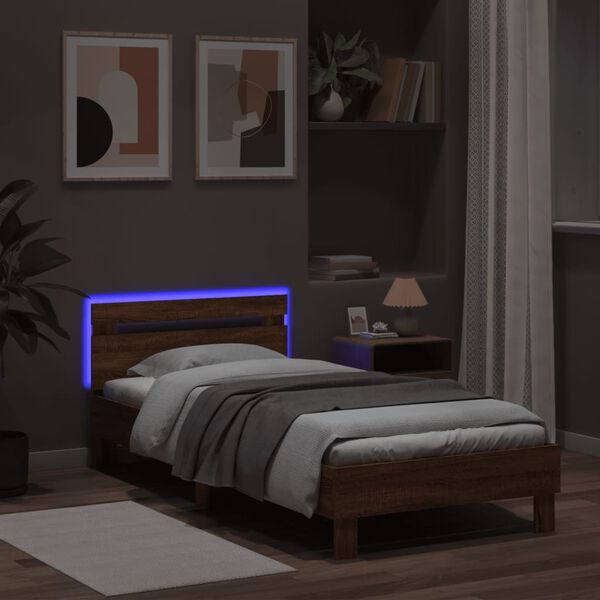 vidaXL Bedframe met hoofdbord en LED bruin eikenkleur 100x200 cm