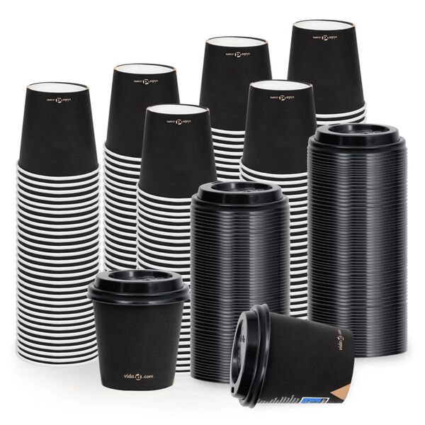 vidaXL Koffiebekers 250 st met deksels 120 ml papier zwart