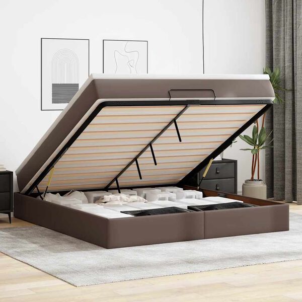 vidaXL Ottoman bed met matras 180x200cm kunstleer bruin