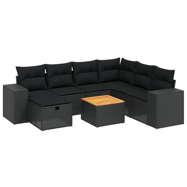 vidaXL 8-delige Loungeset met kussens poly rattan zwart