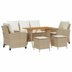 vidaXL 6-delige Loungeset met kussens poly rattan beige