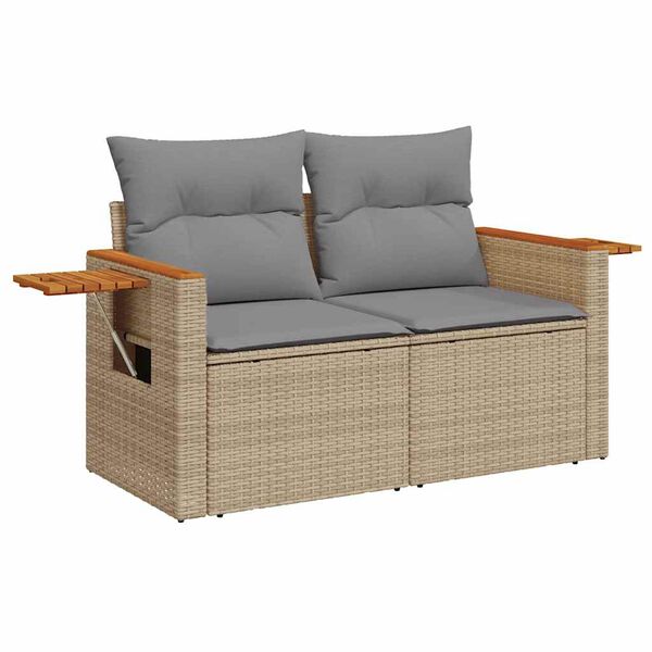 vidaXL 6-delige Loungeset met kussens poly rattan acacia beige