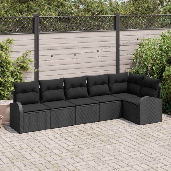 vidaXL Tuinbankenset met kussen met opslag 6 pcs Zwart poly rattan