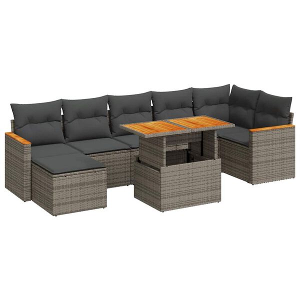 vidaXL 8-delige Loungeset met kussens poly rattan acacia grijs