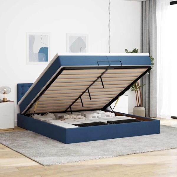 vidaXL Ottoman bed met matrassen en LED's 200x200cm stof blauw