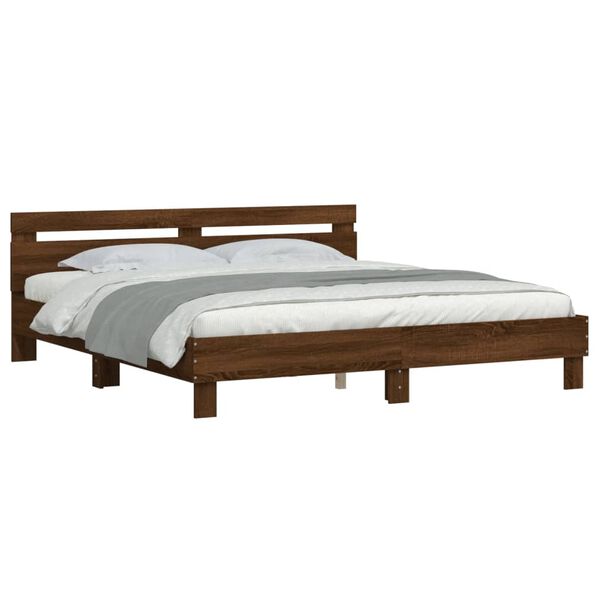 vidaXL Bedframe met hoofdeinde bewerkt hout bruineikenkleur 200x200 cm