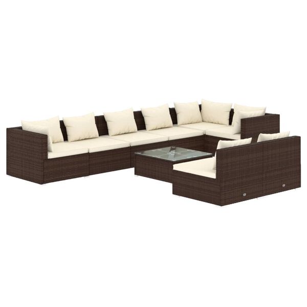 vidaXL 9-delige Loungeset met kussens poly rattan bruin