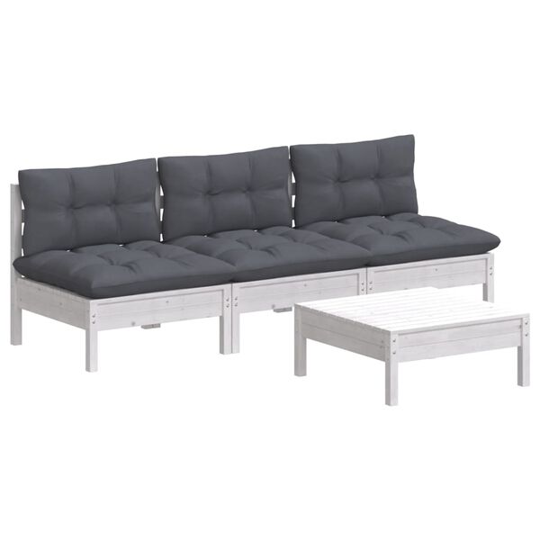 vidaXL 4-delige Loungeset met antracietkleurige kussens grenenhout