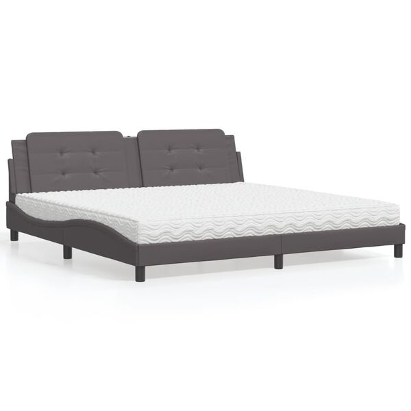 vidaXL Bed met matras "Zadar" kunstleer grijs 200x200 cm