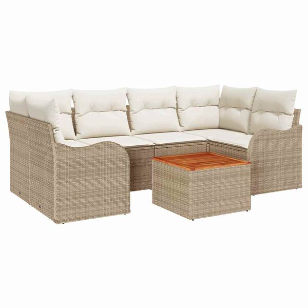 vidaXL Tuinbankenset met kussen 7 pcs Beige poly rattan