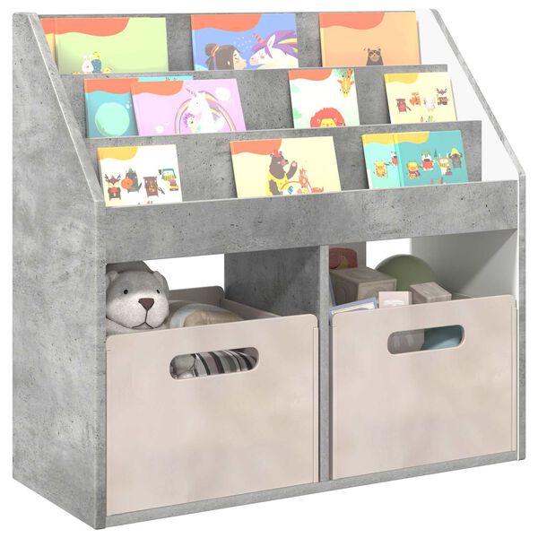 vidaXL Kinderen Boekenkast met opslag Beton Grijs 72,5 x 29,5 x 69 cm