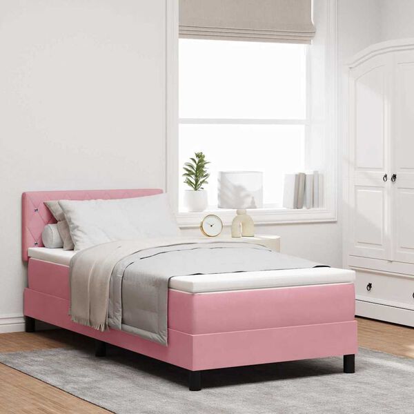 vidaXL Boxspringbed met matras met hoofdeinde Roze 90 x 190 cm Fluweel