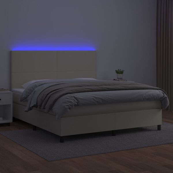 vidaXL Boxspring met matras en LED kunstleer cr&egrave;mekleurig 180x200 cm