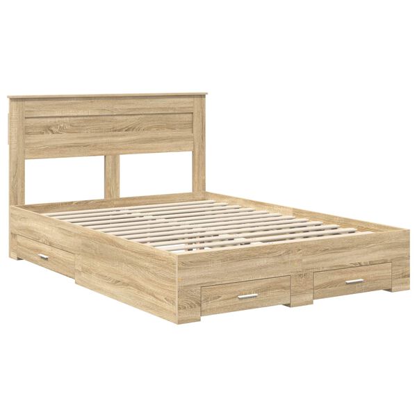 vidaXL Bedframe met hoofdeinde Sonoma Eiken 140 x 190 cm Bewerkt hout