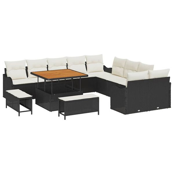 vidaXL Tuin Sofa Set met kussen met opslag 13 pcs Zwart en Cr&egrave;me
