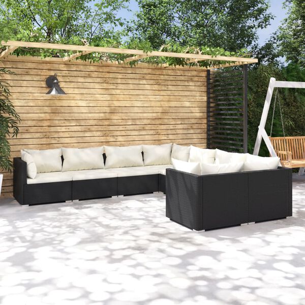vidaXL 8-delige Loungeset met kussens poly rattan zwart