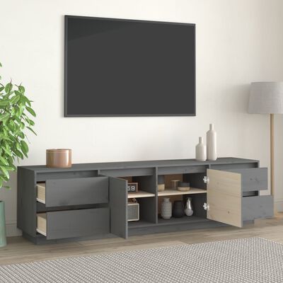 vidaXL Tv-meubel 176x37x47,5 cm massief grenenhout grijs