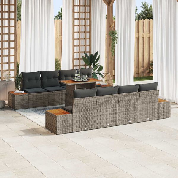 vidaXL Tuin Sofa Set met opslag 9 pcs Grijs Poly riet