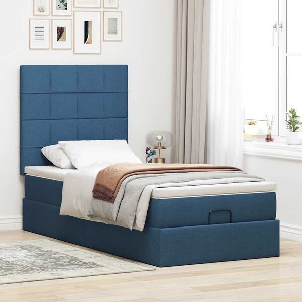 vidaXL Ottoman bed met matras en LED's 90x190cm stof blauw