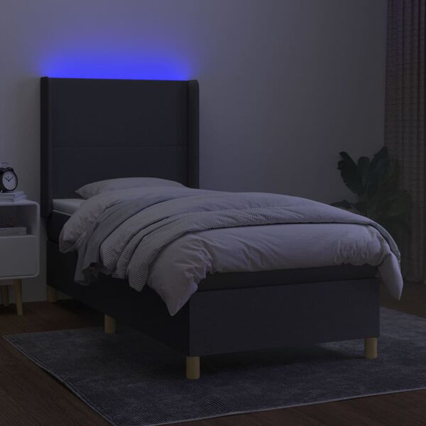 vidaXL Boxspring met matras en LED stof donkergrijs 90x190 cm