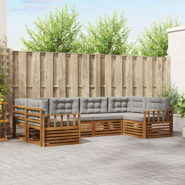 vidaXL Sofa-Sets 6 pcs Natuurlijk en Lichtgrijs Massief Acaciahout