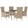 vidaXL 5-delige Tuinset met kussens poly rattan beige