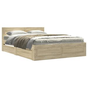 vidaXL Bedframe met hoofdeinde bewerkt hout sonoma eiken 135x190 cm