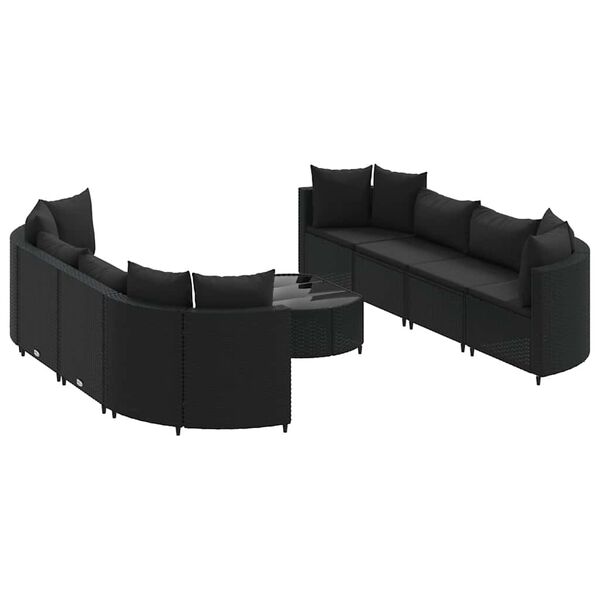 vidaXL 9-delige Loungeset met kussens poly rattan zwart