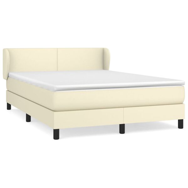 vidaXL Boxspring met matras kunstleer cr&egrave;mekleurig 140x190 cm