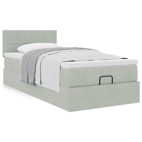 vidaXL Ottoman bed met matras 100x200 cm fluweel lichtgrijs