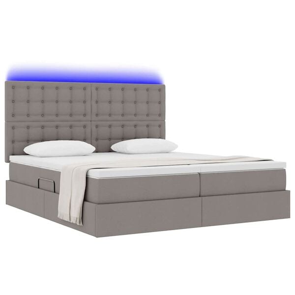 vidaXL Bed met LED-striplichten met hoofdeinde Taupe 200 x 200 cm Stof