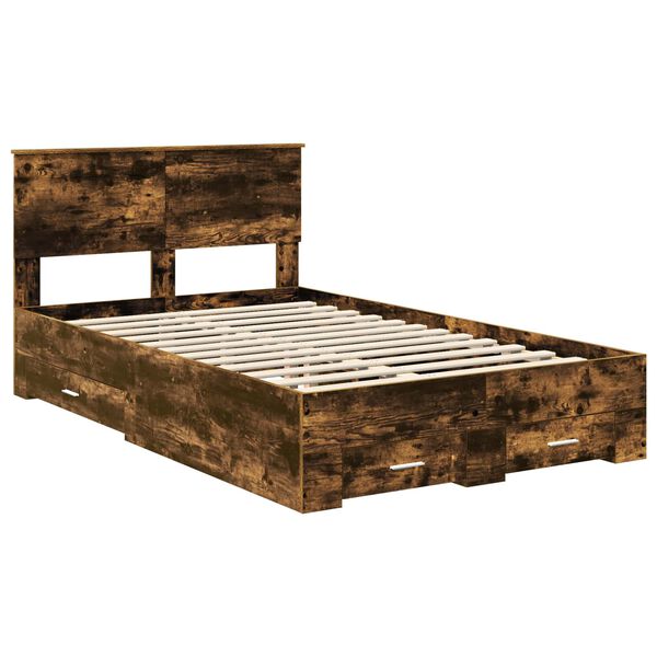 vidaXL Bedframe met hoofdeinde Gerookt eiken 135 x 190 cm Bewerkt hout