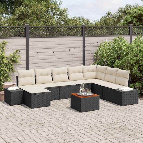 vidaXL Tuinbankenset met kussen 9 pcs Zwart poly rattan