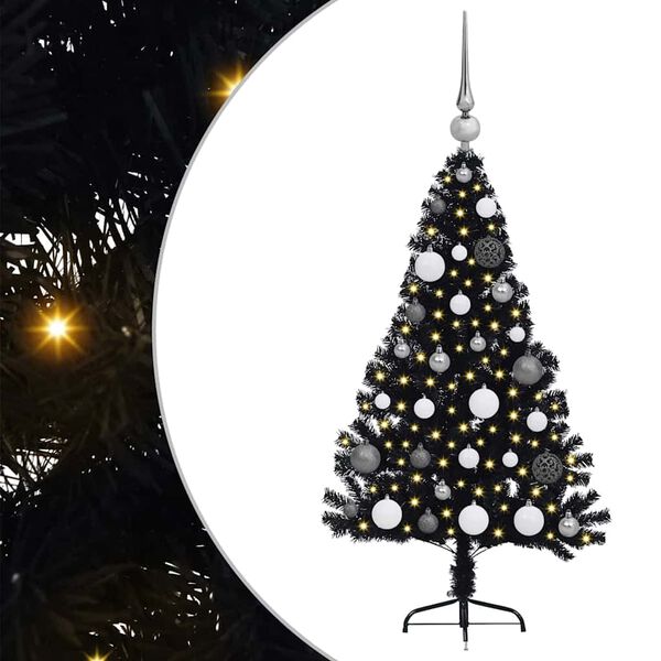 vidaXL Kunstmatig Voorverlicht Kerstboom met 150 LED Zwart 120 cm PVC