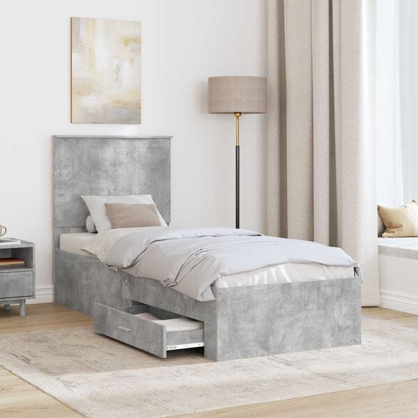 vidaXL Bedframe Beton Grijs en Zilver 70 x 190 cm Bewerkt hout