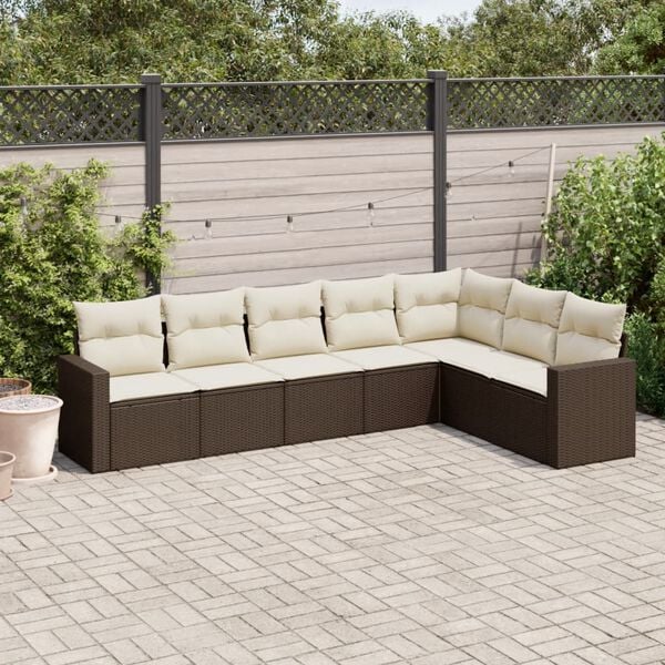 vidaXL 7-delige Loungeset met kussens poly rattan bruin