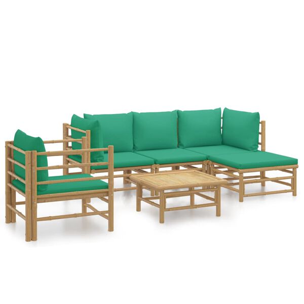 vidaXL 6-delige Loungeset met kussens bamboe groen