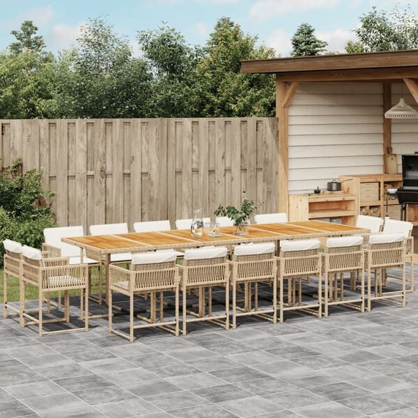 vidaXL 17-delige Tuinset met kussens poly rattan beige