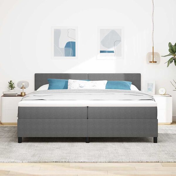 vidaXL LED Box Spring Bed Lichtgrijs en wit. 200 x 200 cm Katoen Stof